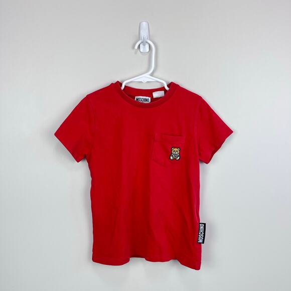 Moschino Kids Short Sleeve Red Teddy Bear Logo Pocket T-Shirt 8 - Picture 1 of 7